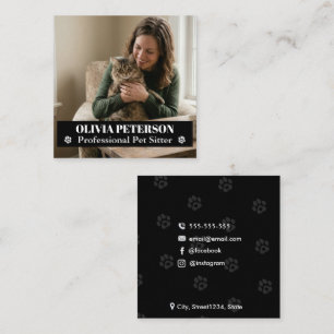 Aangepaste foto chique vierkante huisdieroppas visitekaartje