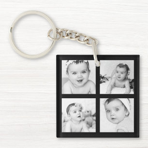 Aangepaste foto Collage Black 4 Afbeeldingen Sleutelhanger