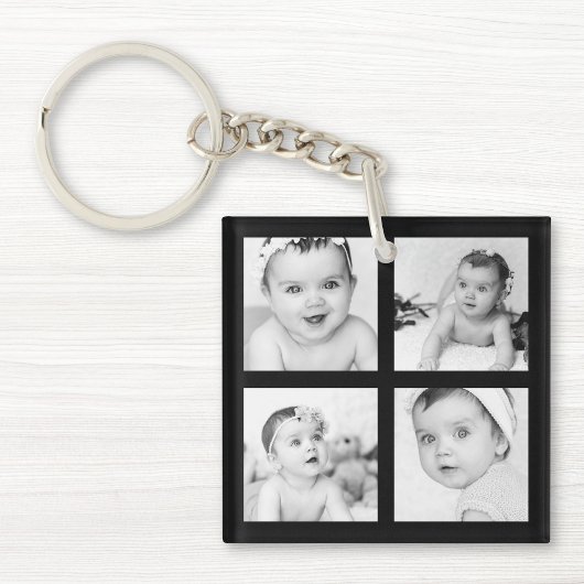 Aangepaste foto Collage Black 4 Afbeeldingen Sleutelhanger