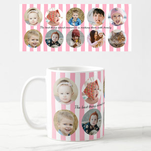 Aangepaste foto collage familie foto roze streep koffiemok