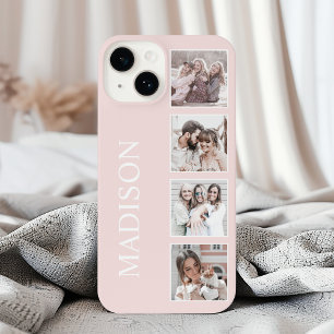 Aangepaste foto collage gepersonaliseerd roze iPhone 16 hoesje