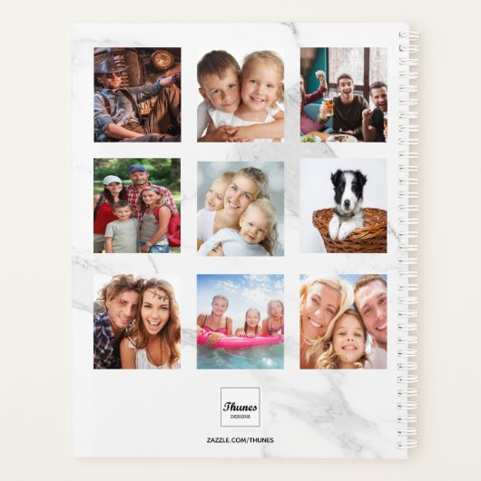 Aangepaste foto collage marmeren monogram 2026 wit planner (Achterkant)