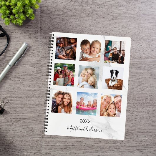Aangepaste foto collage marmeren monogram wit notitieboek