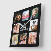 Aangepaste foto-collage monogram naam zwart vierkante klok (Hoek)