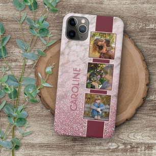 Aangepaste foto collage op roze marmerpatroon iPhone 16 pro max hoesje