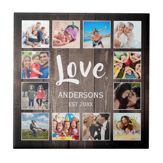Aangepaste foto Collage Rustic Farmhouse Love Fami Tegeltje (Voorkant)