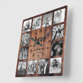 Aangepaste foto Collage Rustic Farmhouse Love Fami Vierkante Klok (Hoek)