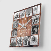 Aangepaste foto Collage Rustic Farmhouse Love Fami Vierkante Klok (Hoek)