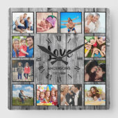Aangepaste foto Collage Rustic Farmhouse Love Fami Vierkante Klok (Voorkant)