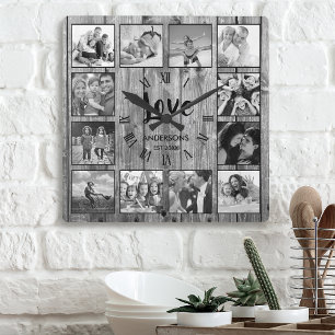 Aangepaste foto Collage Rustic Farmhouse Love Fami Vierkante Klok
