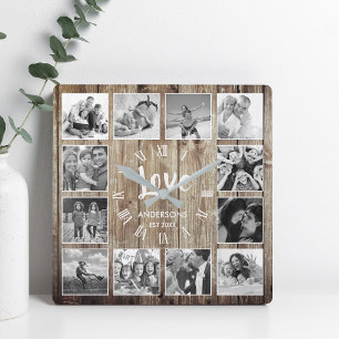 Aangepaste foto Collage Rustic Farmhouse Love Fami Vierkante Klok