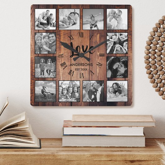 Aangepaste foto Collage Rustic Farmhouse Love Fami Vierkante Klok