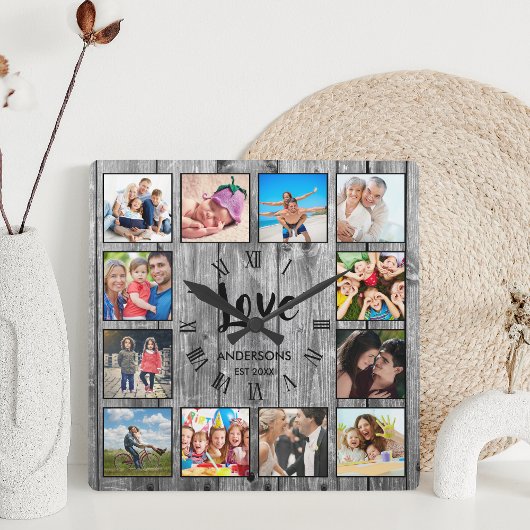 Aangepaste foto Collage Rustic Farmhouse Love Fami Vierkante Klok