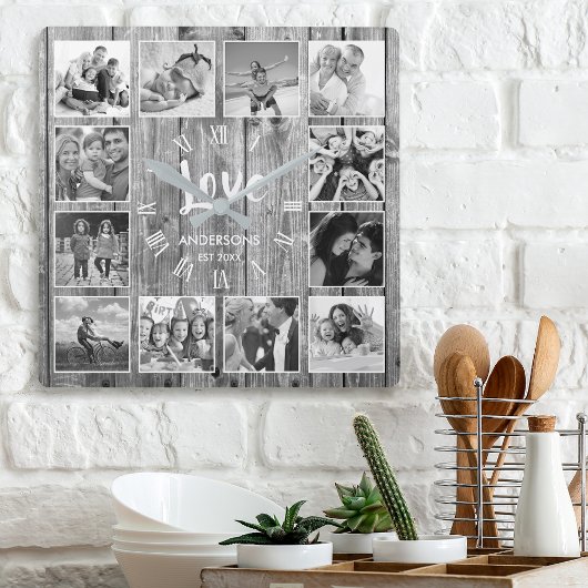 Aangepaste foto Collage Rustic Farmhouse Love Fami Vierkante Klok