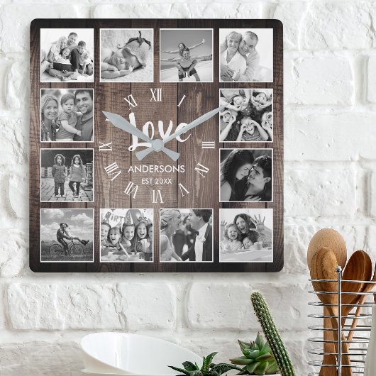 Aangepaste foto Collage Rustic Farmhouse Love Fami Vierkante Klok