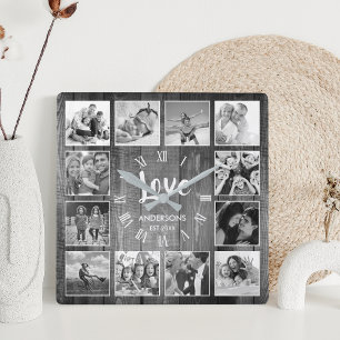 Aangepaste foto Collage Rustic Farmhouse Love Fami Vierkante Klok