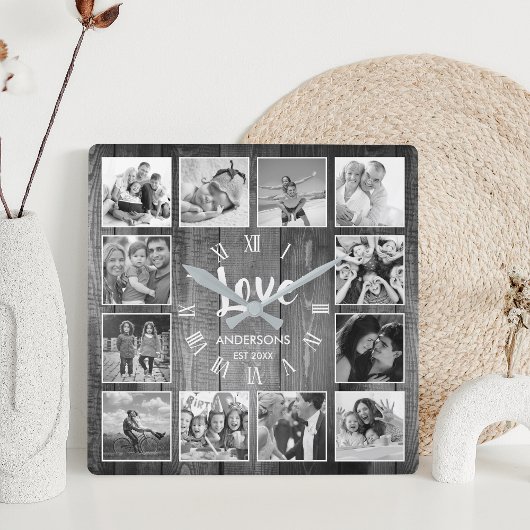 Aangepaste foto Collage Rustic Farmhouse Love Fami Vierkante Klok