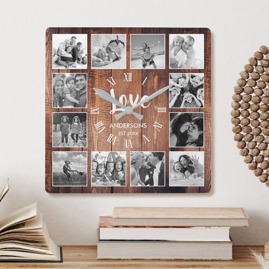 Aangepaste foto Collage Rustic Farmhouse Love Fami Vierkante Klok