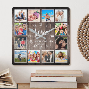 Aangepaste foto Collage Rustic Farmhouse Love Fami Vierkante Klok