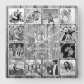 Aangepaste foto Collage Rustic Farmhouse Love Fami Vierkante Klok (Voorkant)