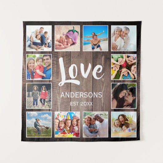 Aangepaste foto Collage Rustic Farmhouse Love Fami Wandkleed (Voorkant)