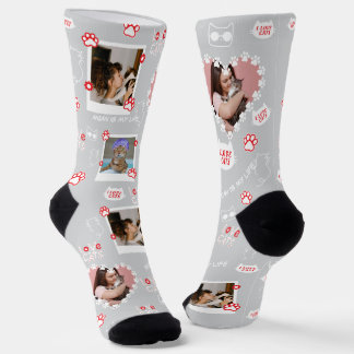 Aangepaste foto-collage sokken met kat en naam