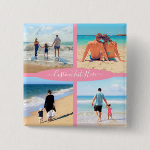 Aangepaste Foto Collage Tekst Knop Cadeau Vierkante Button 5,1 Cm