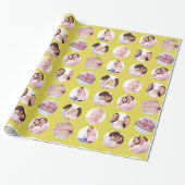 Aangepaste foto Collage Yellow Polka Dot Cadeaupapier (Uitgerold)