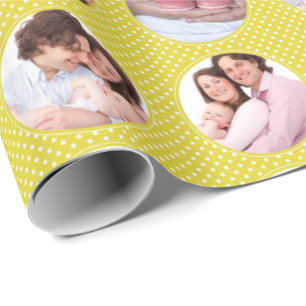 Aangepaste foto Collage Yellow Polka Dot Cadeaupapier