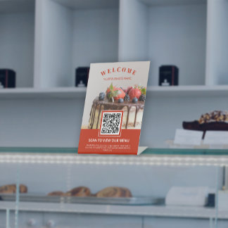 Aangepaste foto Contactloze QR-code Menu Bakkerij Reclamebord Met Voetstuk