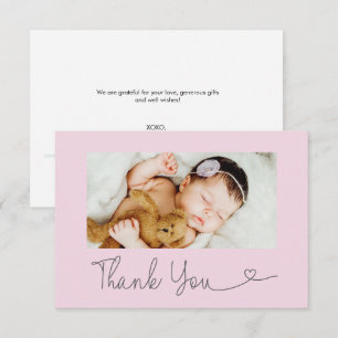 Aangepaste foto dank je hart roze baby shower bedankkaart