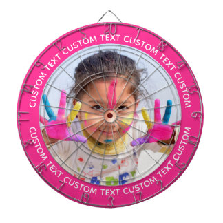 Aangepaste foto dartbord & tekst - ROZE rand