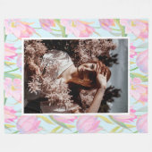 Aangepaste foto delicate Waterverf roze tulp Fleece Deken (Voorkant (Horizontaal))