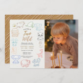 Aangepaste foto Doodle Party Animals 2e verjaardag Kaart (Voorkant / Achterkant)