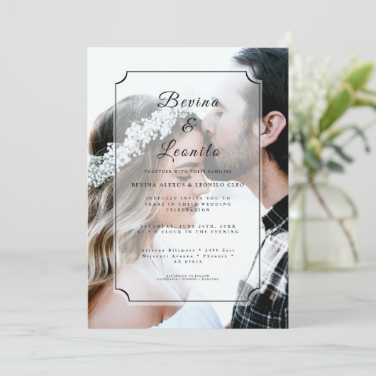 Aangepaste foto Eenvoudig elegant GV-script bruilo Kaart (Staand voorkant)