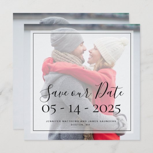 Aangepaste foto Eenvoudig Elegant Script De datum  Kaart (Voorkant / Achterkant)