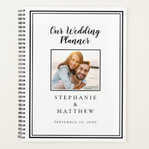 Aangepaste foto eenvoudige chic witte & zwarte bru planner