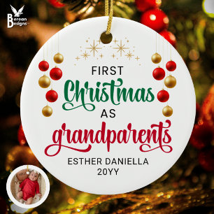 Aangepaste foto EERSTE KERST ALS GROOTOUDERS Keramisch Ornament