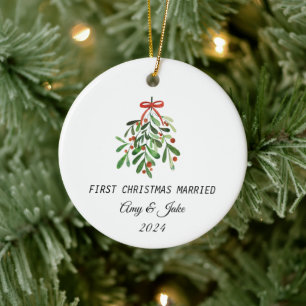Aangepaste Foto eerste kerst getrouwd Keramisch Ornament