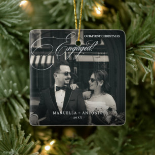 Aangepaste foto Eerste kerst verloofd Keramisch Ornament