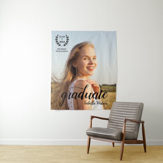 Aangepaste foto Elegant Script Afstudeerder Party Wandkleed (In situ)