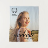 Aangepaste foto Elegant Script Afstudeerder Party Wandkleed (Voorkant)