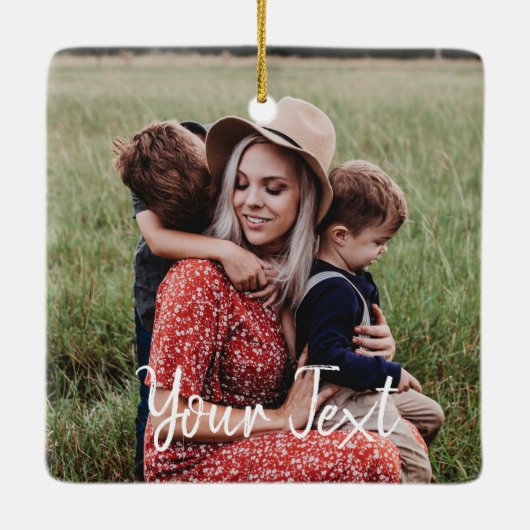 Aangepaste foto- en aangepaste tekst Sjabloon Keramisch Ornament (Achterkant)
