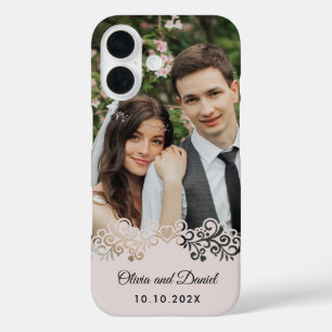 Aangepaste foto en gepersonaliseerd huwelijkscadea iPhone 16 hoesje
