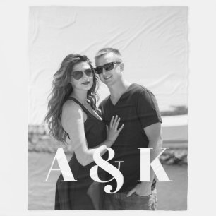 Aangepaste foto en grote monogram Initialen Fleece Deken