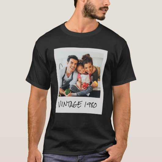 Aangepaste  foto en jaar zwart t-shirt (Voorkant)