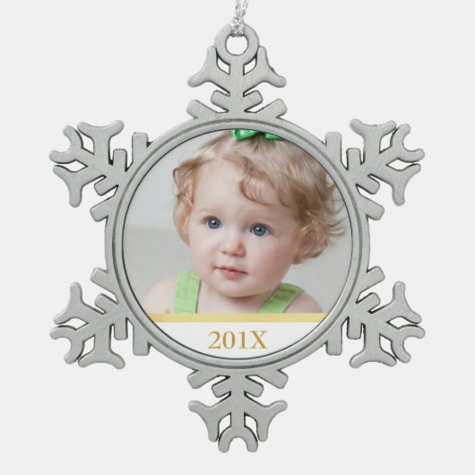 Aangepaste foto en jaarversiering tin sneeuwvlok ornament (Voorkant)