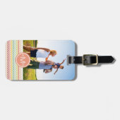 Aangepaste foto- en monogram Chevron Patroon 4 Bagagelabel (Voorkant horizontaal)
