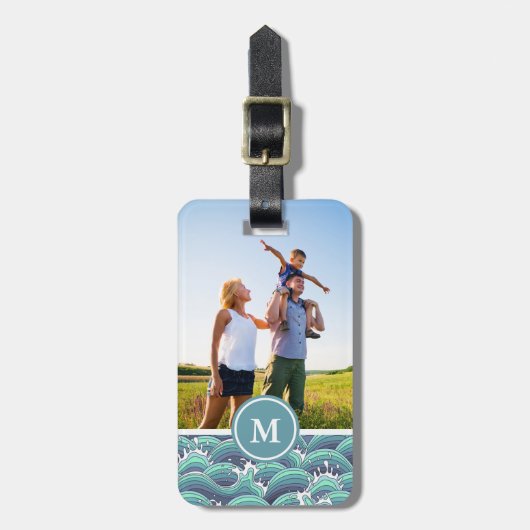 Aangepaste foto- en monogram decoratieve Zee golf Bagagelabel (Voorkant verticaal)