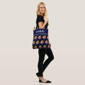 Aangepaste foto en monogram naam Navy Blue Draagtas (Op model)